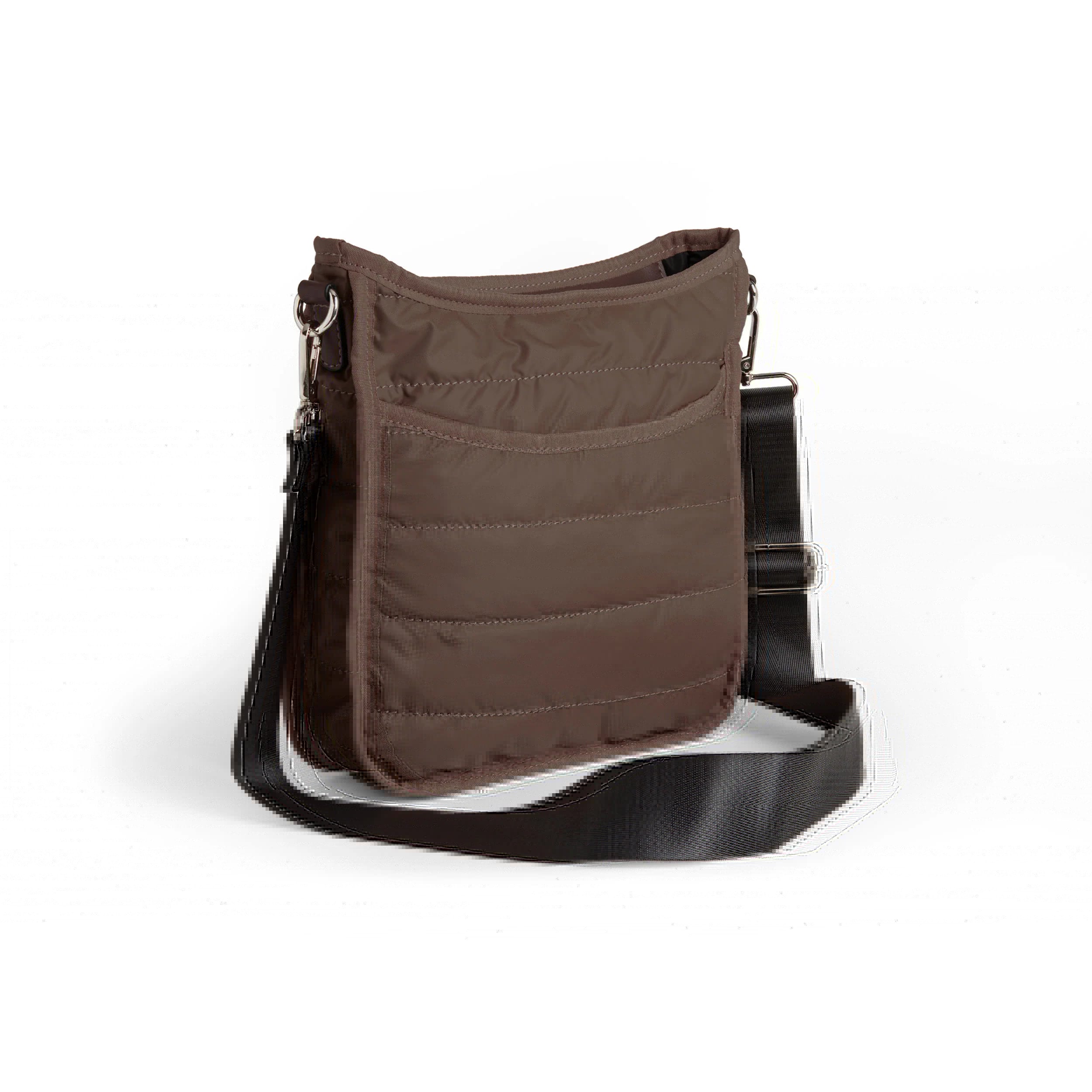 Nylon Puffer Mini Alma Zip-Top Messenger + Strap: Chocolate